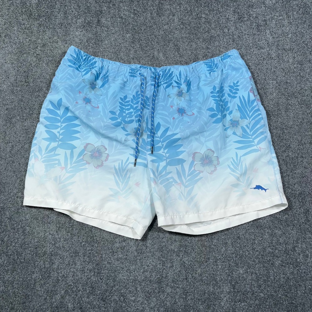 Tommy Bahama Relax Swim Trunks Mens XXL Tropical Ombre Floral AOP Blue‎ White